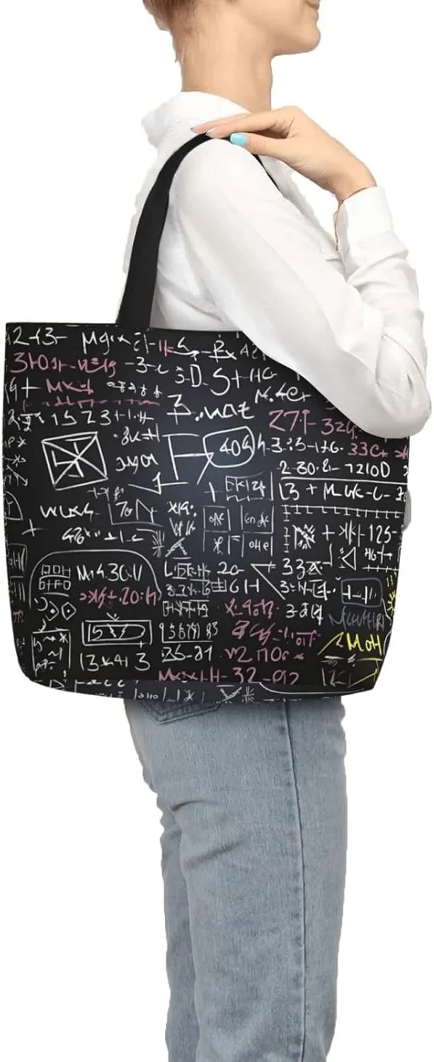 Tote Bag for Women Math Formula Shoulder Bag with Zipper Handbag Large Capacity Reusable Grocery Bag