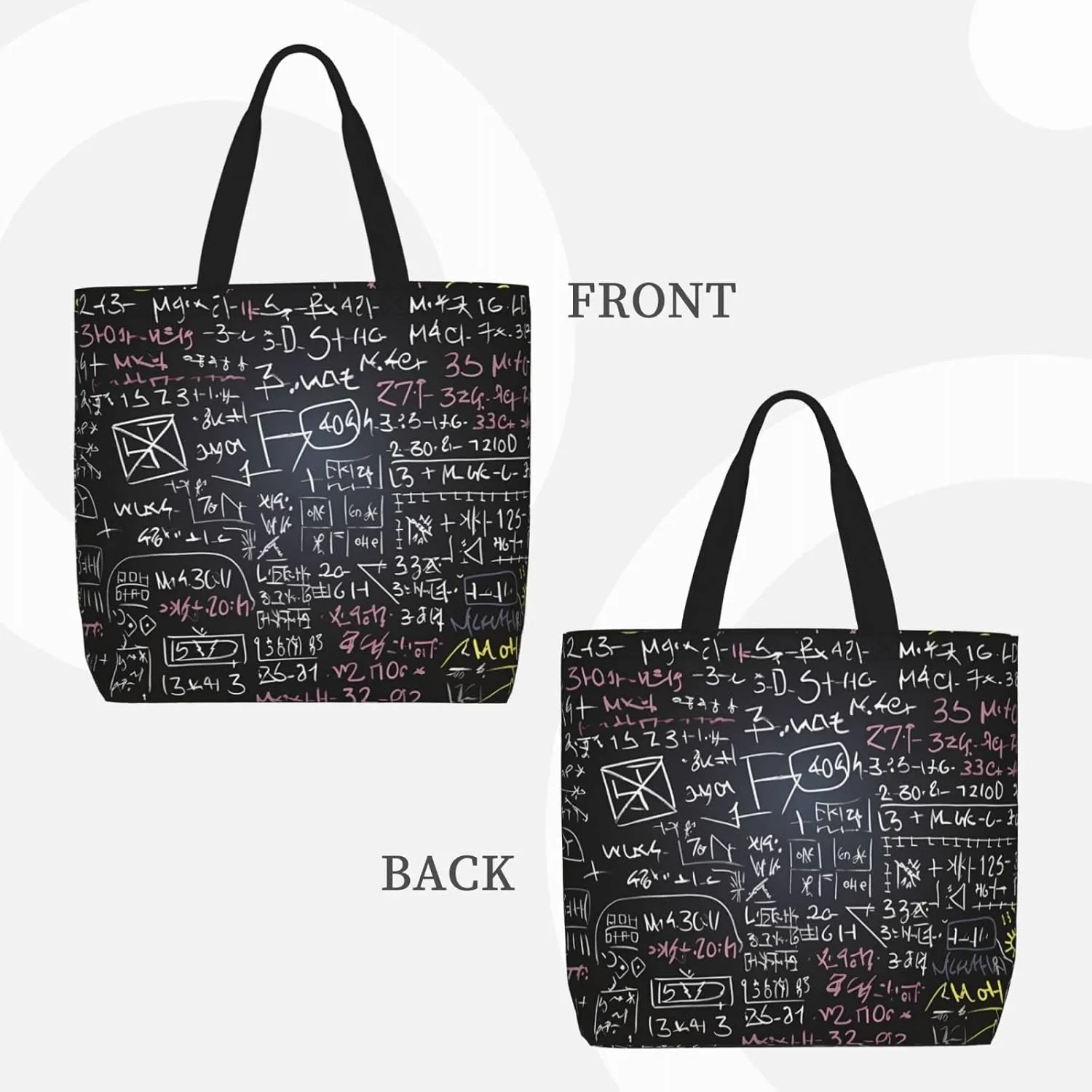 Tote Bag for Women Math Formula Shoulder Bag with Zipper Handbag Large Capacity Reusable Grocery Bag