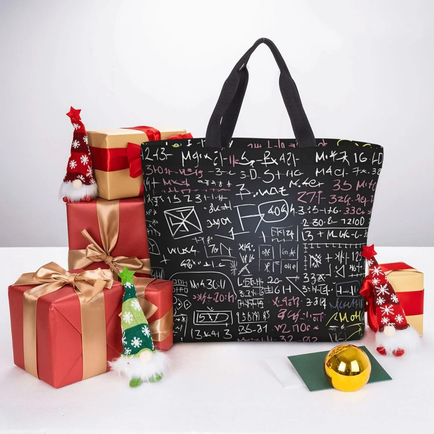 Tote Bag for Women Math Formula Shoulder Bag with Zipper Handbag Large Capacity Reusable Grocery Bag
