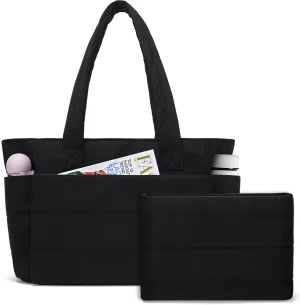 Tote Bag for Women, Quilted Puffer Tote Purses with Compartments, Lightweight Shoulder Bag Handbags for Work, Travel