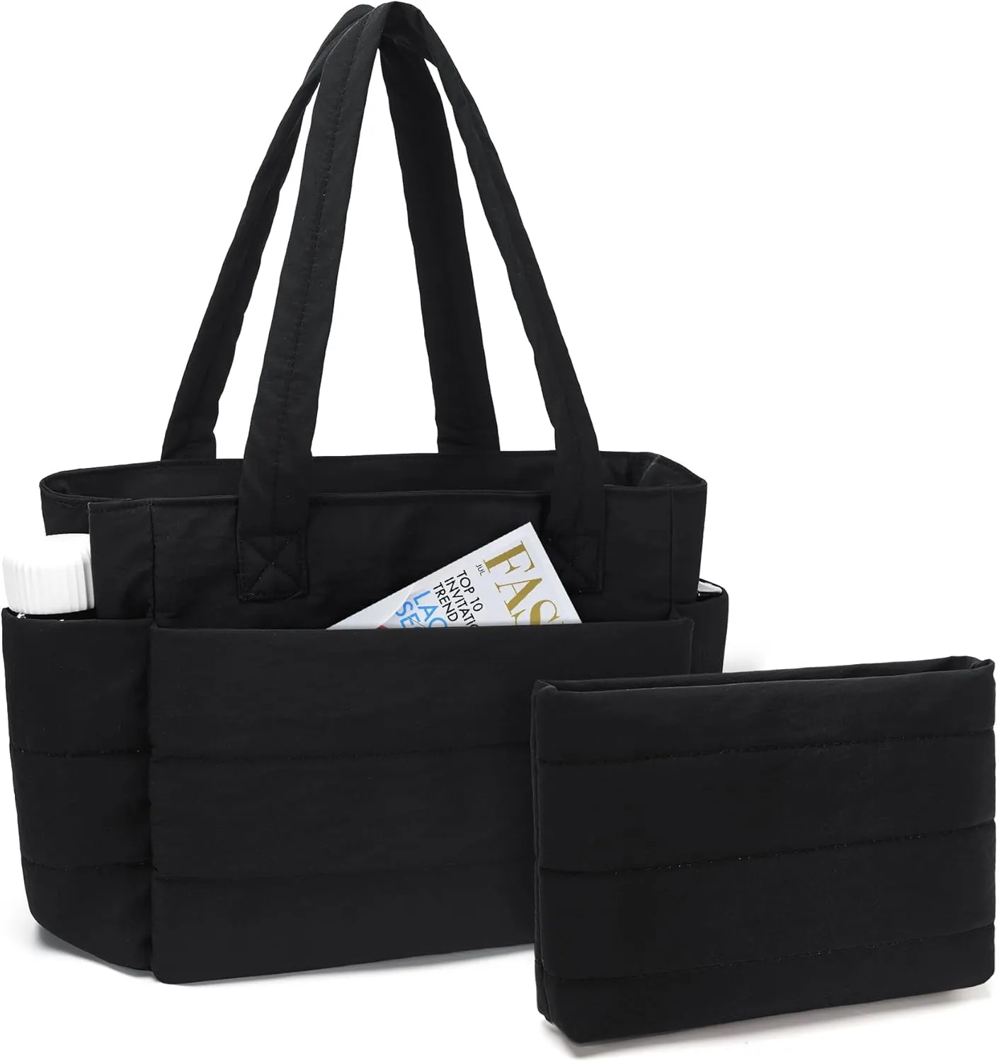 Tote Bag for Women, Quilted Puffer Tote Purses with Compartments, Lightweight Shoulder Bag Handbags for Work, Travel