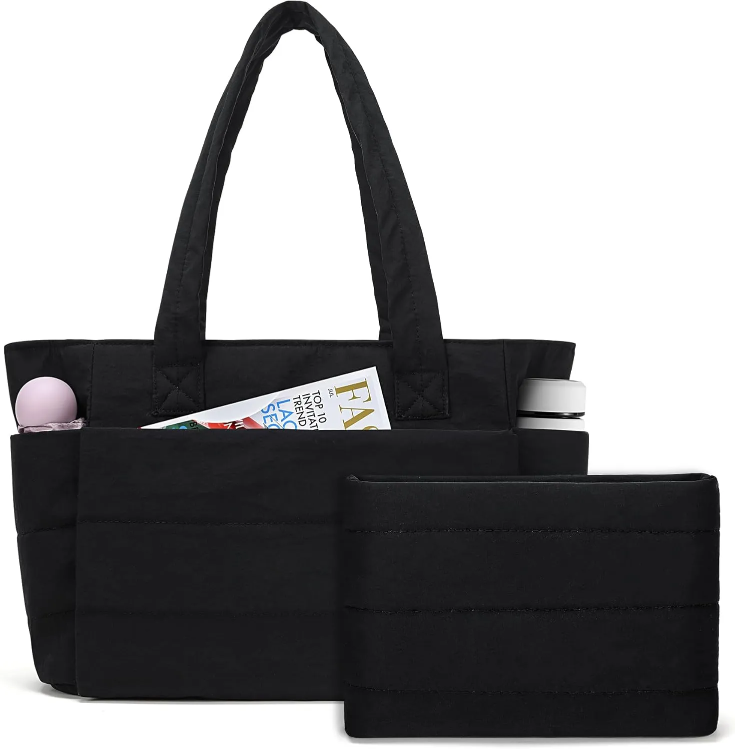 Tote Bag for Women, Quilted Puffer Tote Purses with Compartments, Lightweight Shoulder Bag Handbags for Work, Travel