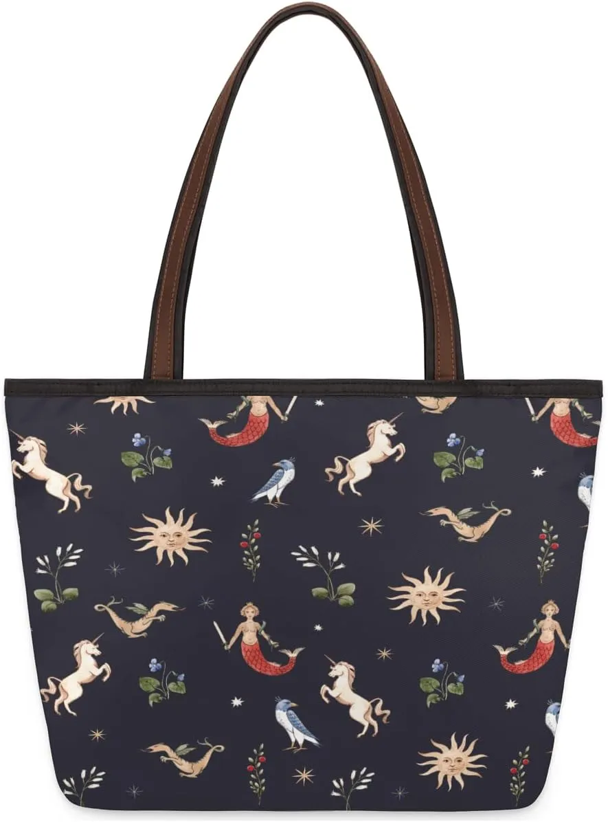 Tote Bag for Women with Zipper Large Capacity Top Handle Casual Shoulder Bag Handbag Reusable Shopping