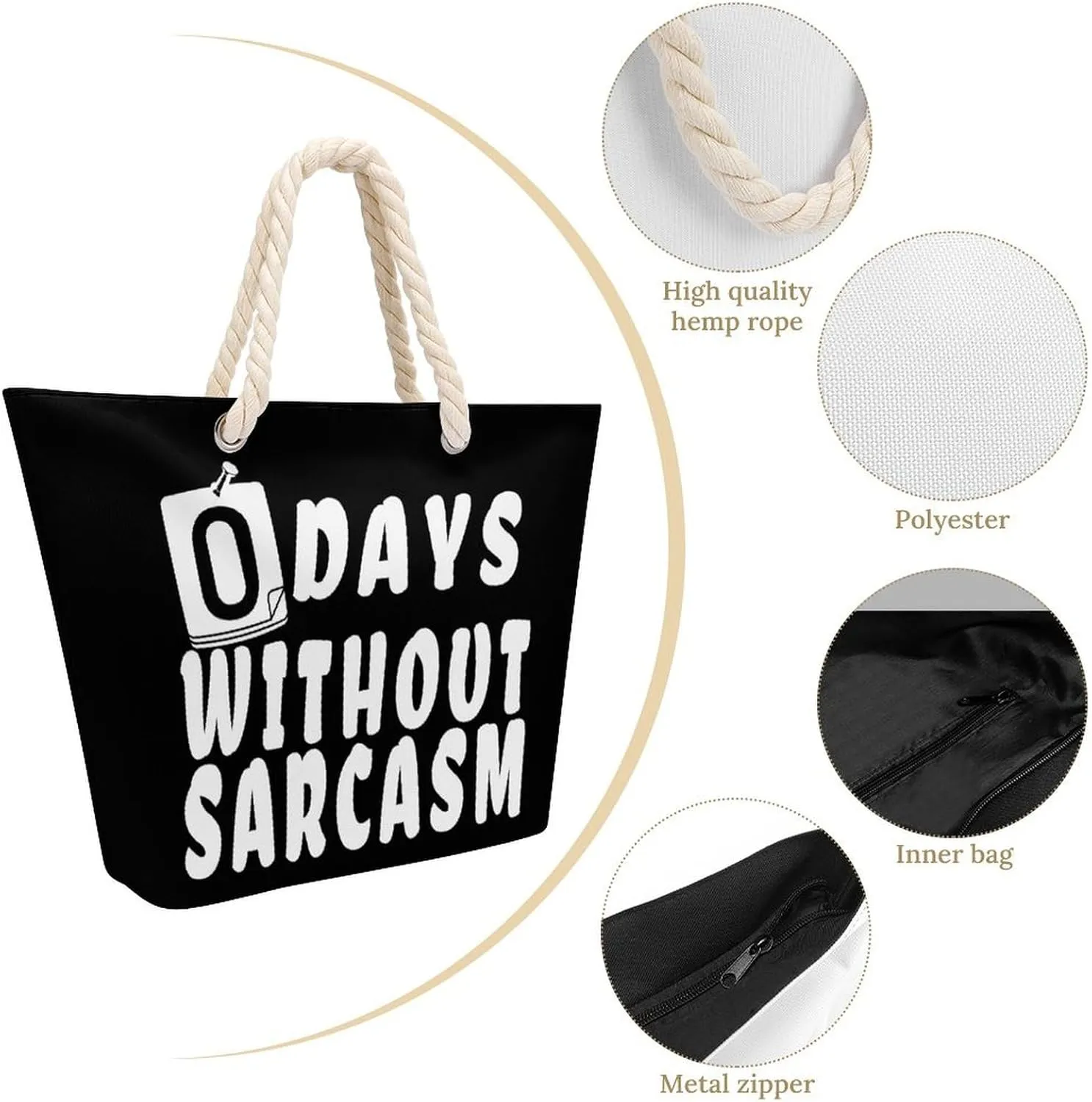 Tote Bag Large Handles Beach Bag with Zipper for Shopping Groceries Travel Outdoors Swim Pool Bag