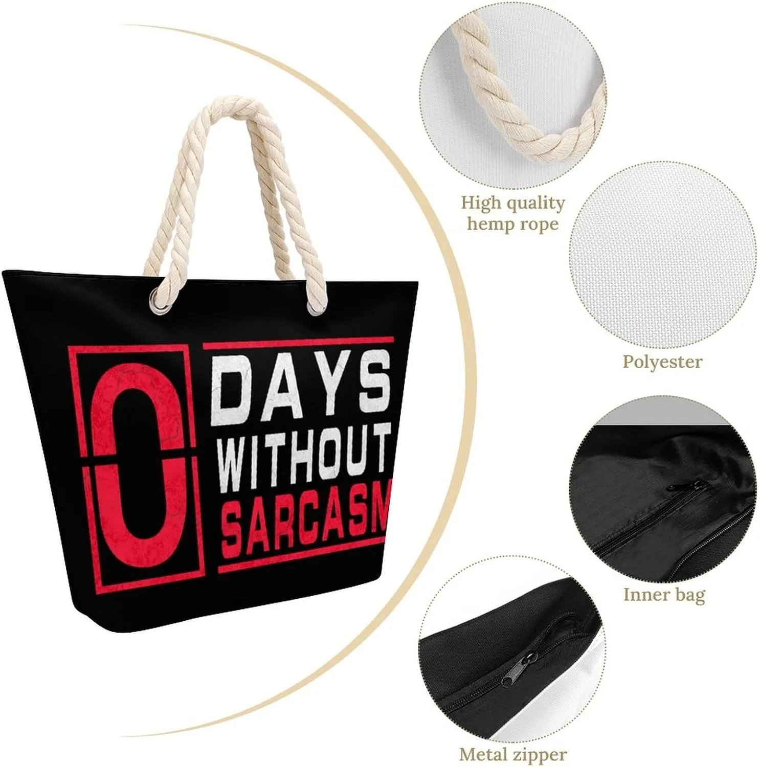 Tote Bag Large Handles Beach Bag with Zipper for Shopping Groceries Travel Outdoors Swim Pool Bag