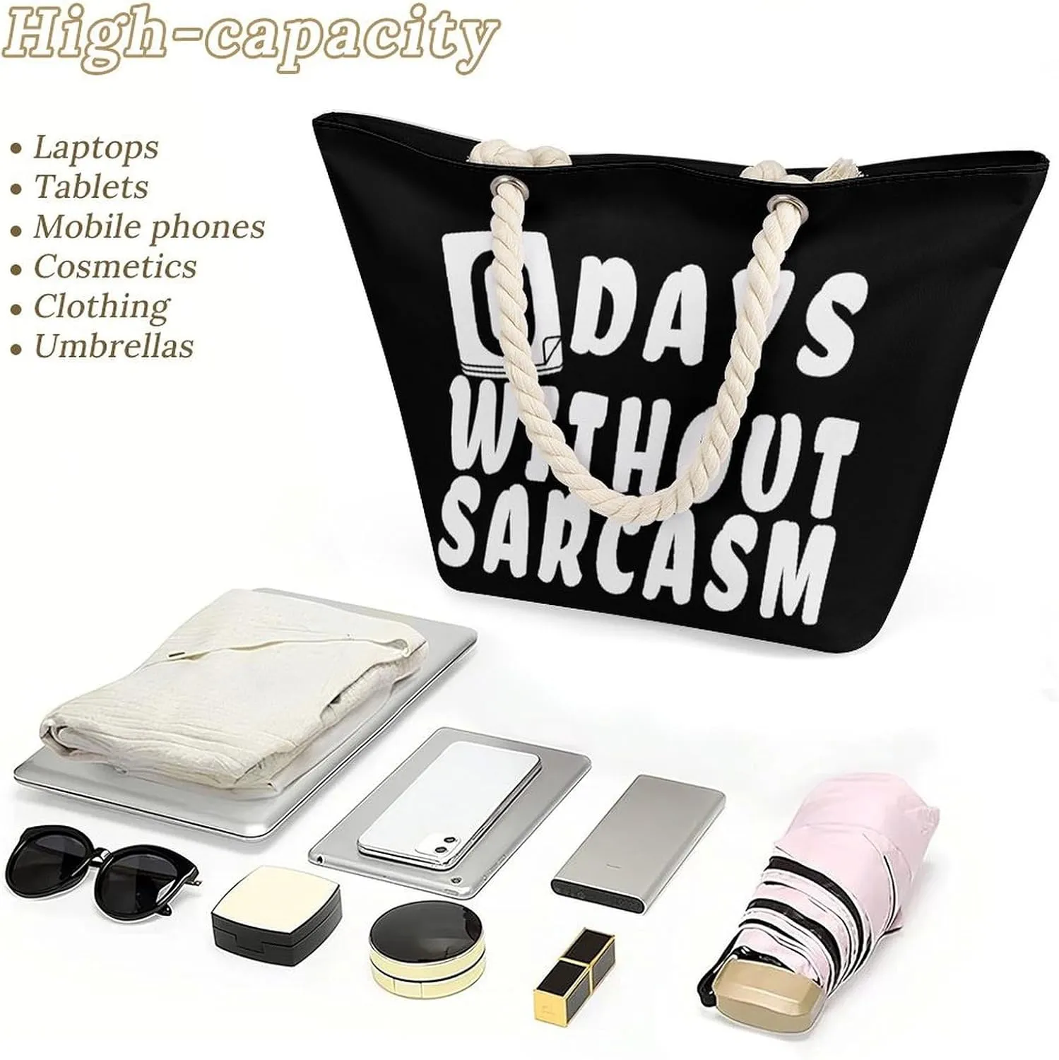 Tote Bag Large Handles Beach Bag with Zipper for Shopping Groceries Travel Outdoors Swim Pool Bag