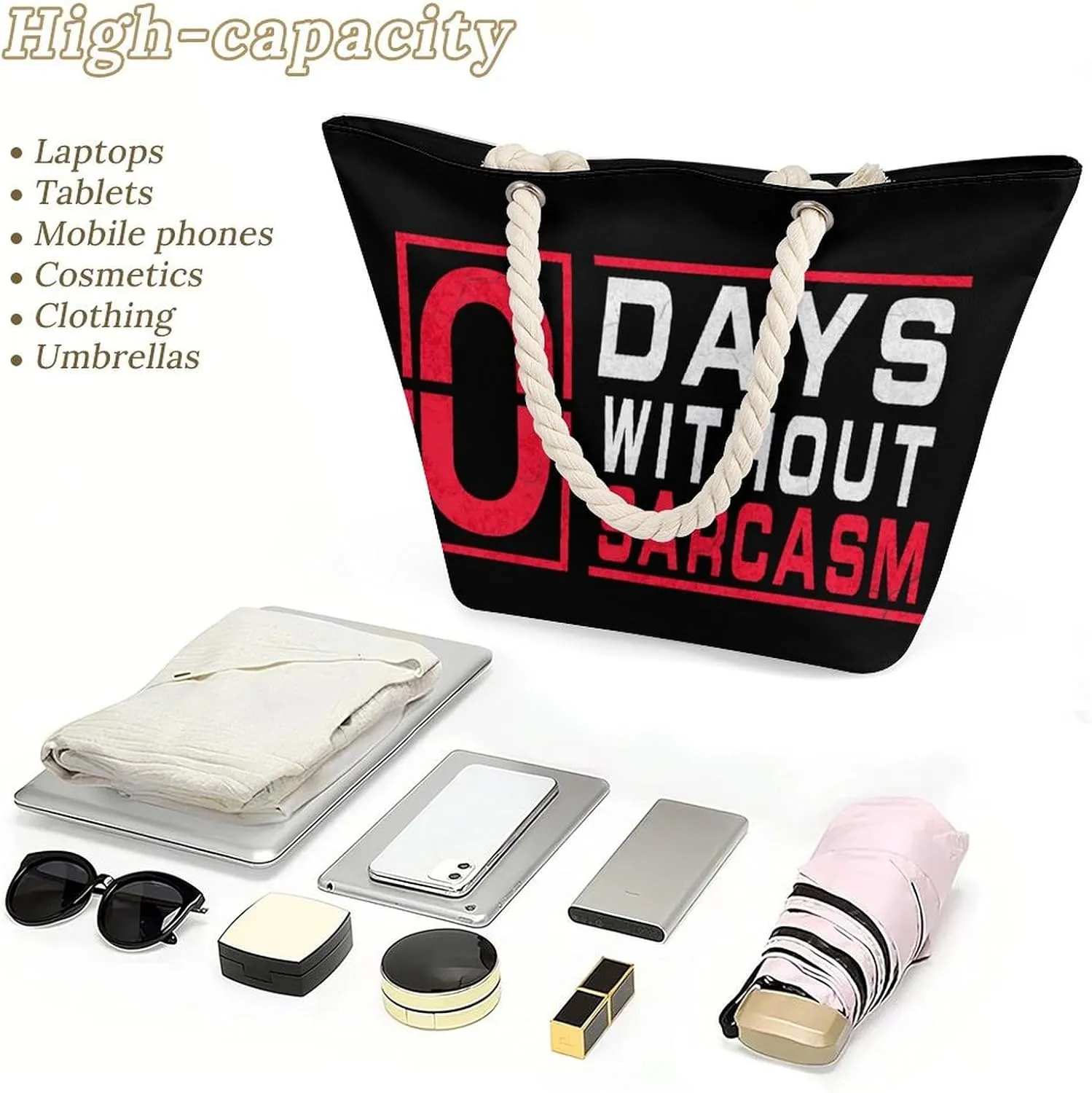 Tote Bag Large Handles Beach Bag with Zipper for Shopping Groceries Travel Outdoors Swim Pool Bag