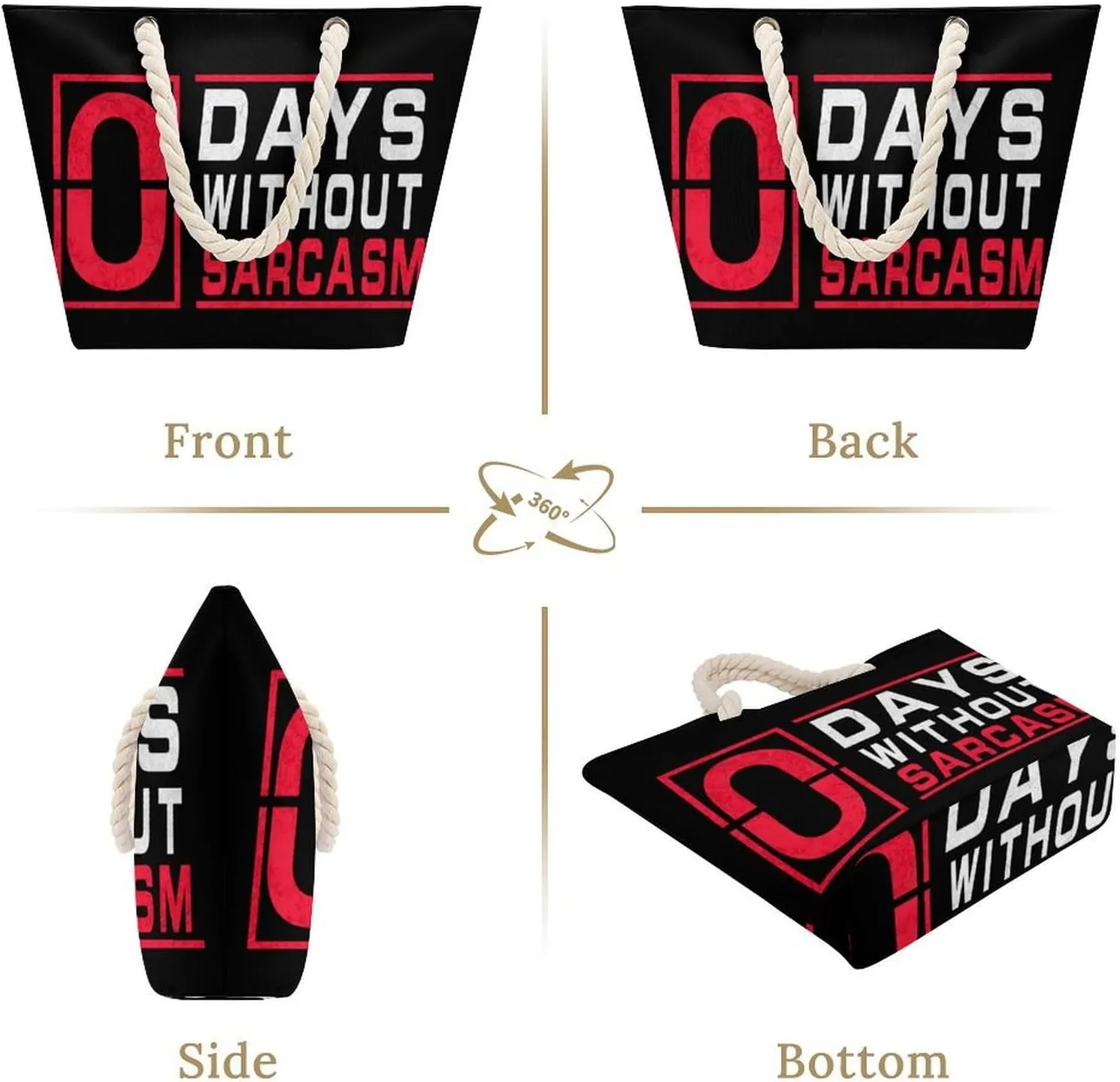 Tote Bag Large Handles Beach Bag with Zipper for Shopping Groceries Travel Outdoors Swim Pool Bag
