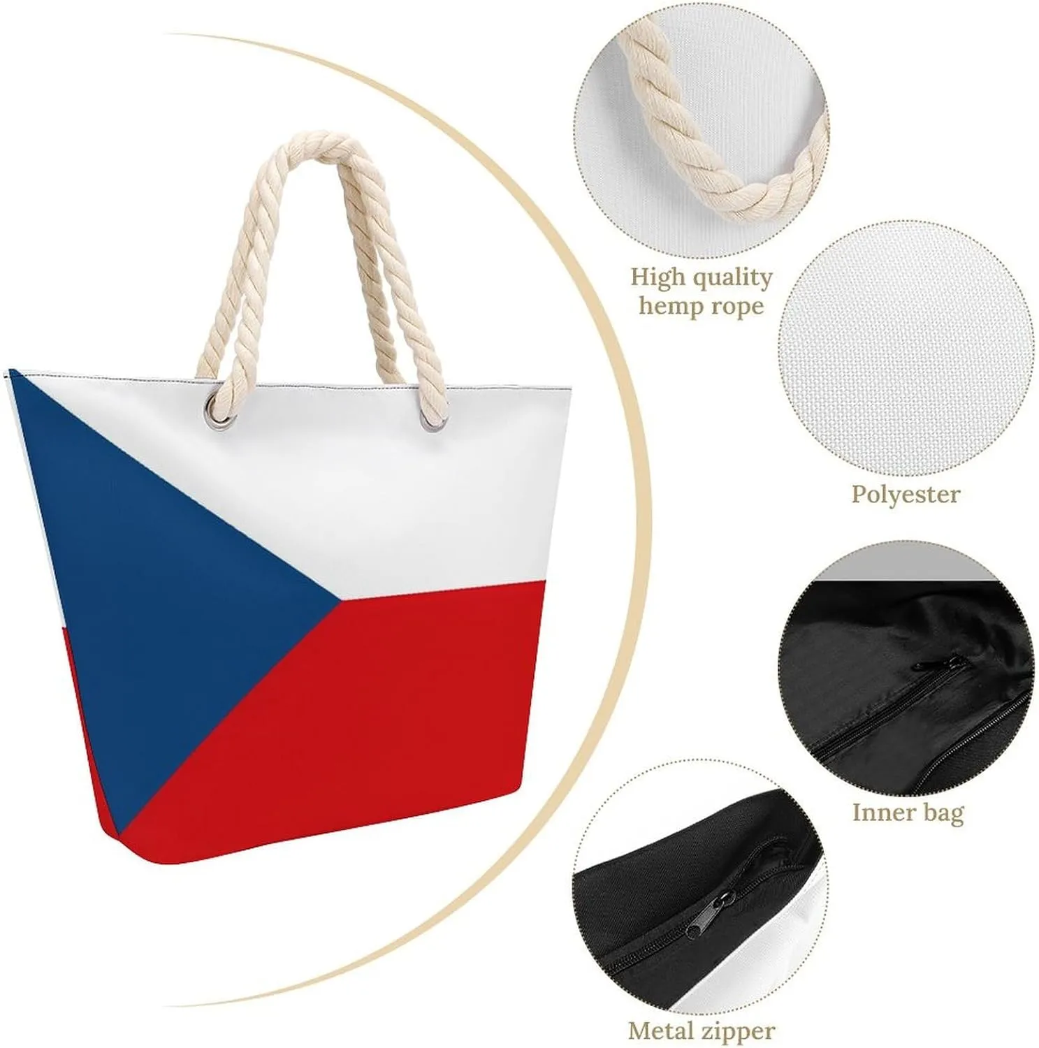 Tote Bag Large Handles Beach Bag with Zipper for Shopping Groceries Travel Outdoors Swim Pool Bag