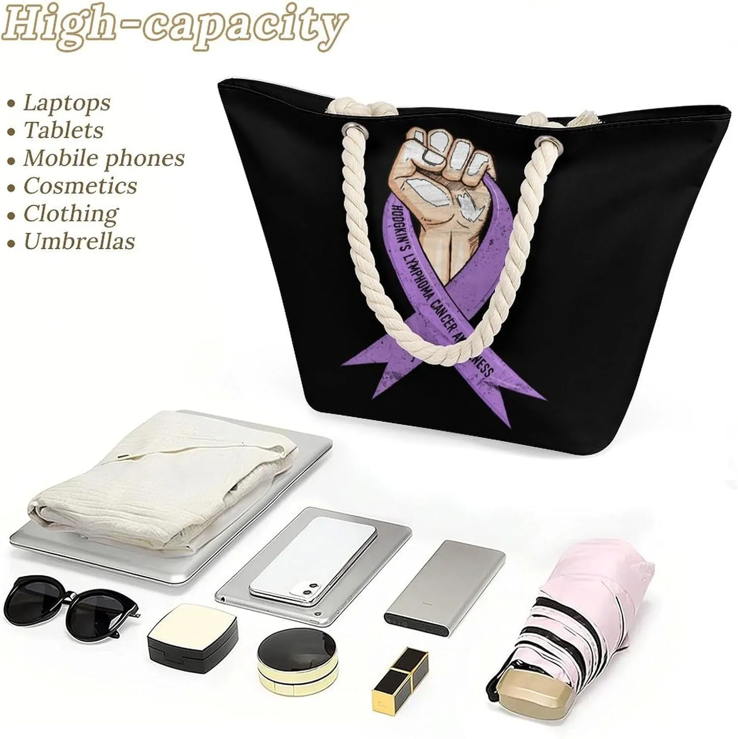 Tote Bag Large Handles Beach Bag with Zipper for Shopping Groceries Travel Outdoors Swim Pool Bag