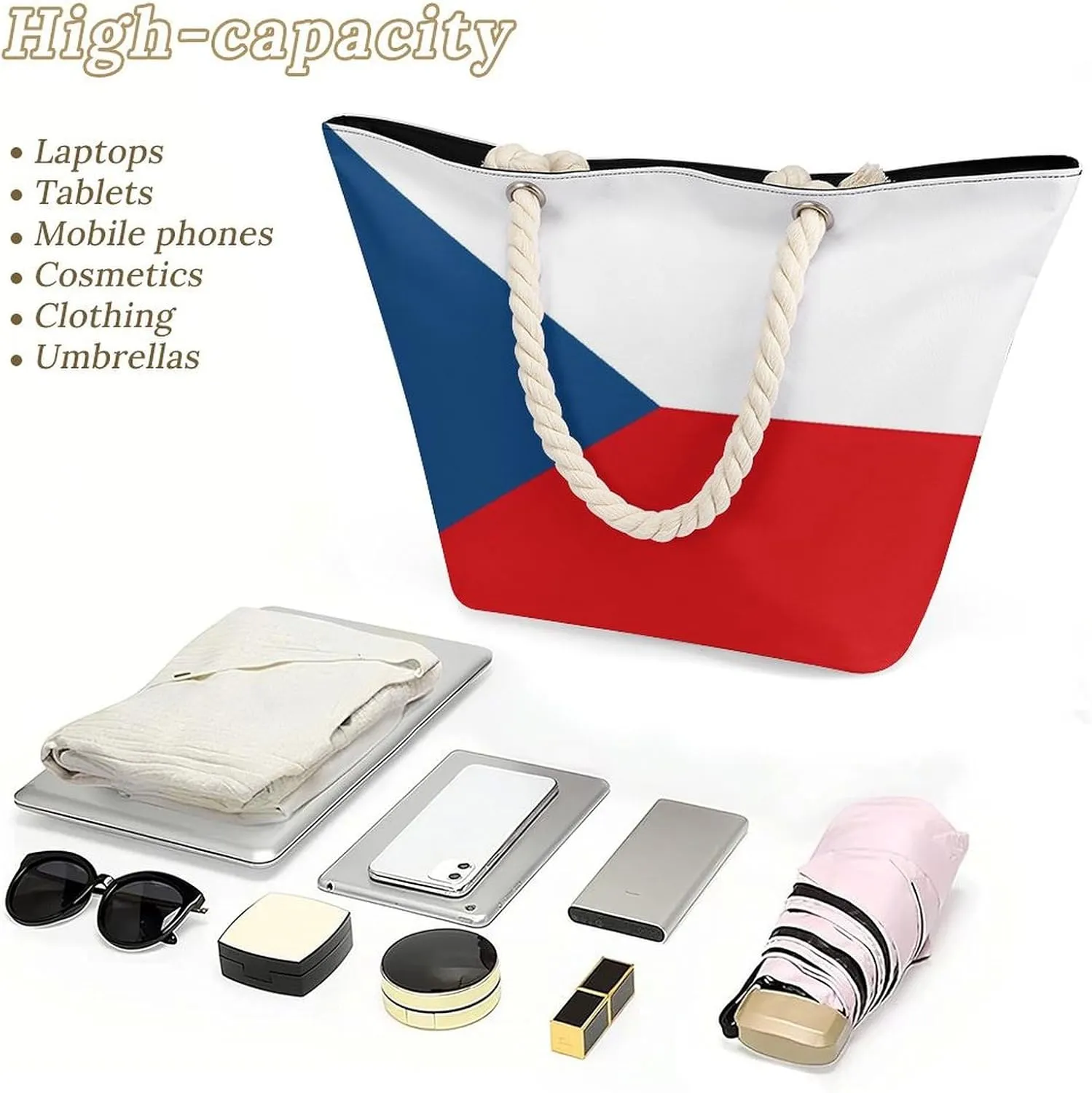 Tote Bag Large Handles Beach Bag with Zipper for Shopping Groceries Travel Outdoors Swim Pool Bag