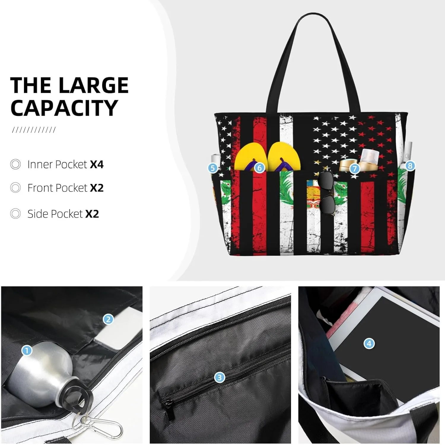 Tote Bag With 8 Storage Pockets Top Zip Shoulder Bag Handbag For Travel Work Women