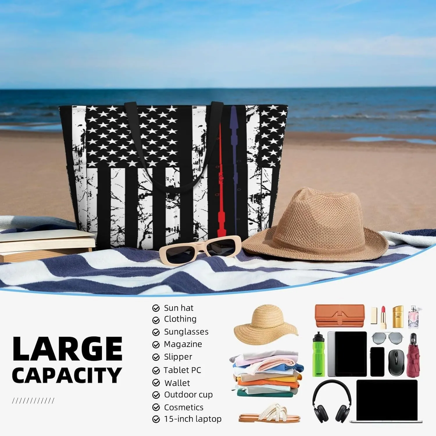 Tote Bag With 8 Storage Pockets Top Zip Shoulder Bag Handbag For Travel Work Women