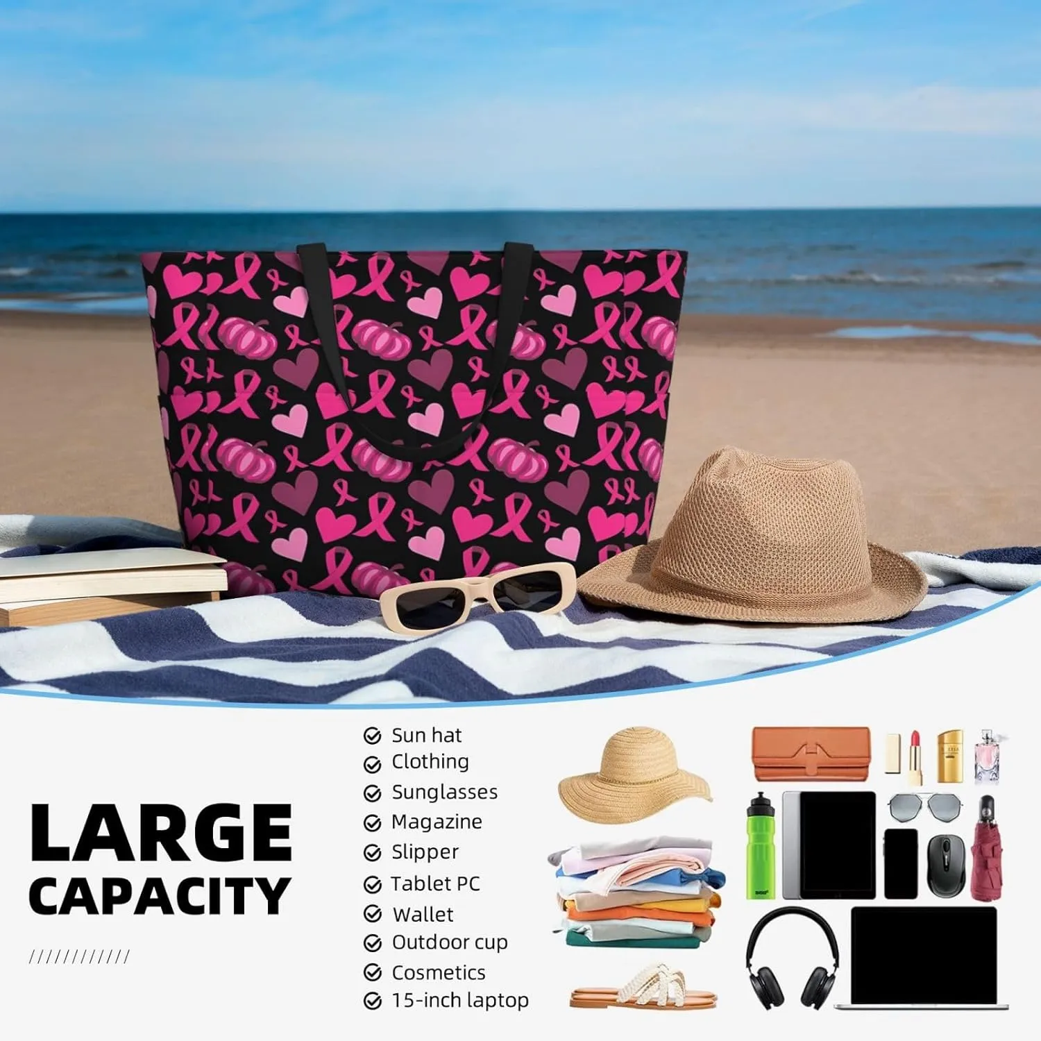 Tote Bag With 8 Storage Pockets Top Zip Shoulder Bag Handbag For Travel Work Women