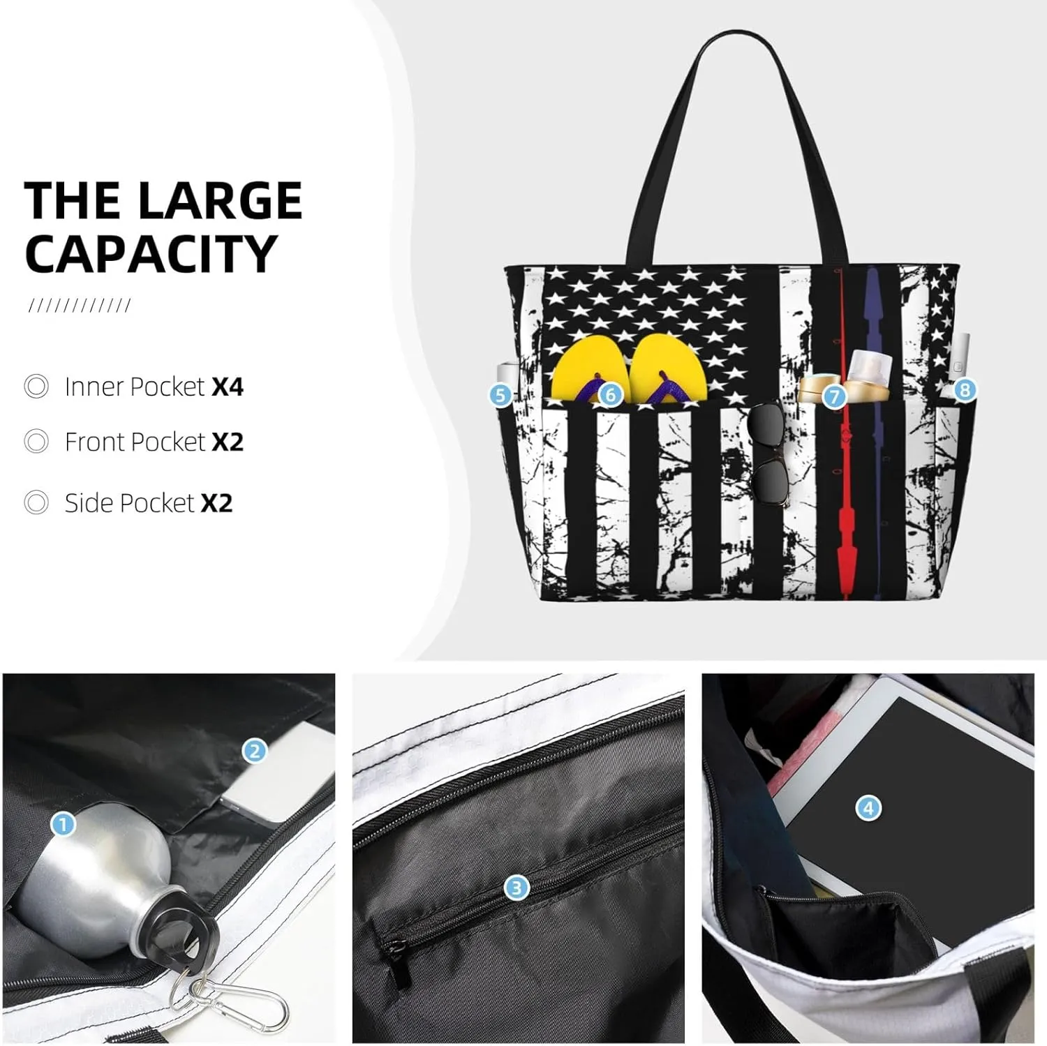 Tote Bag With 8 Storage Pockets Top Zip Shoulder Bag Handbag For Travel Work Women