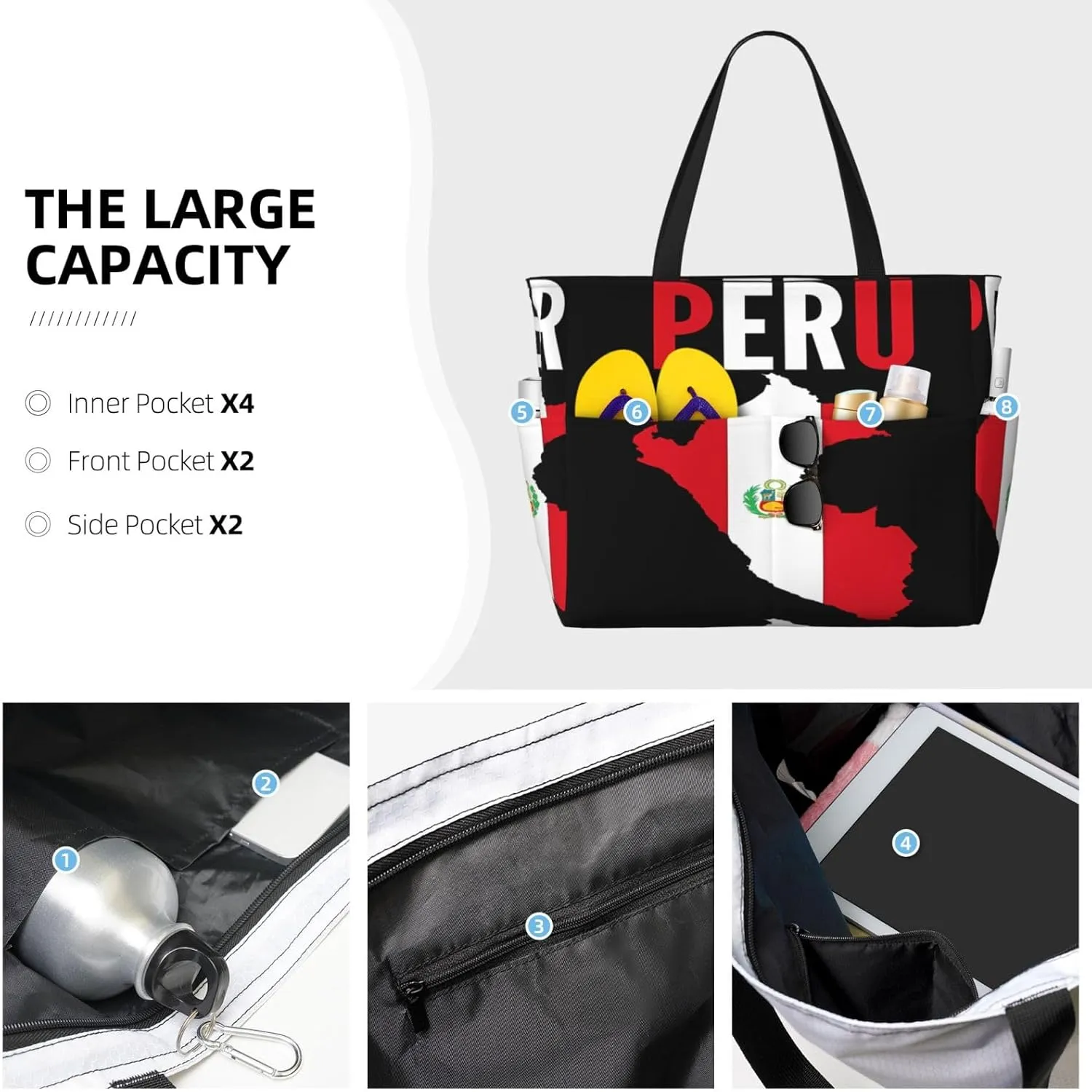 Tote Bag With 8 Storage Pockets Top Zip Shoulder Bag Handbag For Travel Work Women