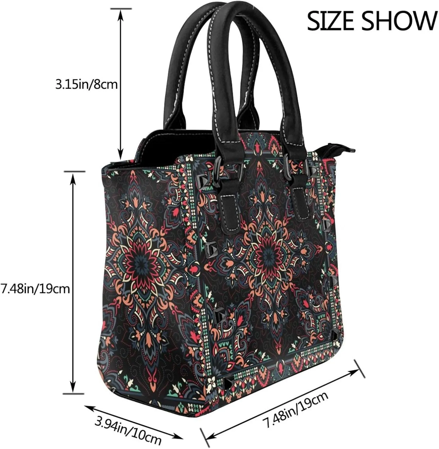 Tote Handbag for Women Faux Leather Shoulder Bag with Studded PU Leather Zipper Bag for Travel Work