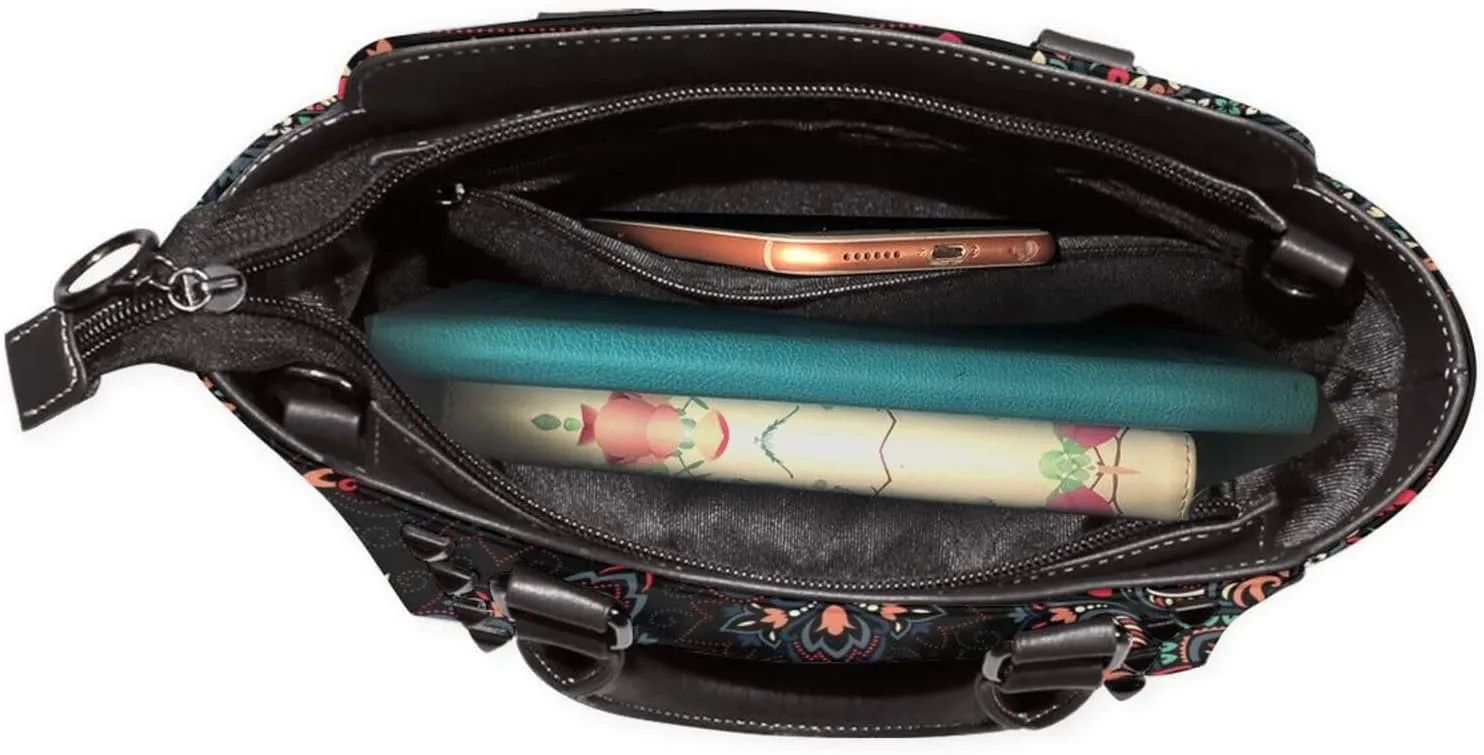 Tote Handbag for Women Faux Leather Shoulder Bag with Studded PU Leather Zipper Bag for Travel Work