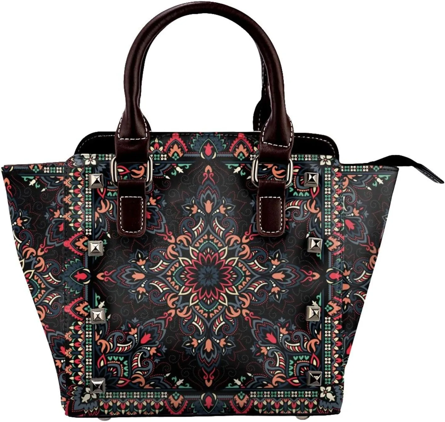 Tote Handbag for Women Faux Leather Shoulder Bag with Studded PU Leather Zipper Bag for Travel Work