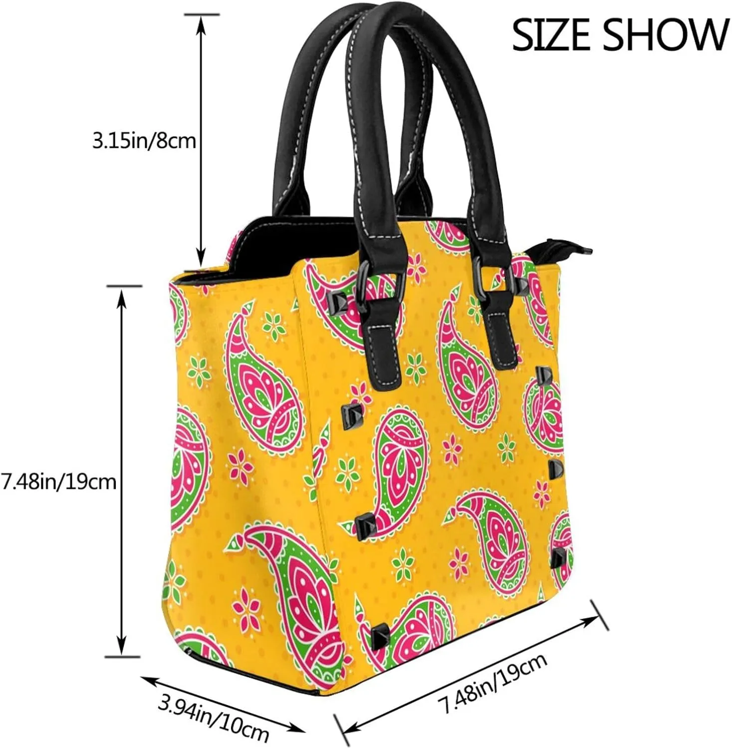Tote Handbag for Women Faux Leather Shoulder Bag with Studded PU Leather Zipper Bag for Travel Work