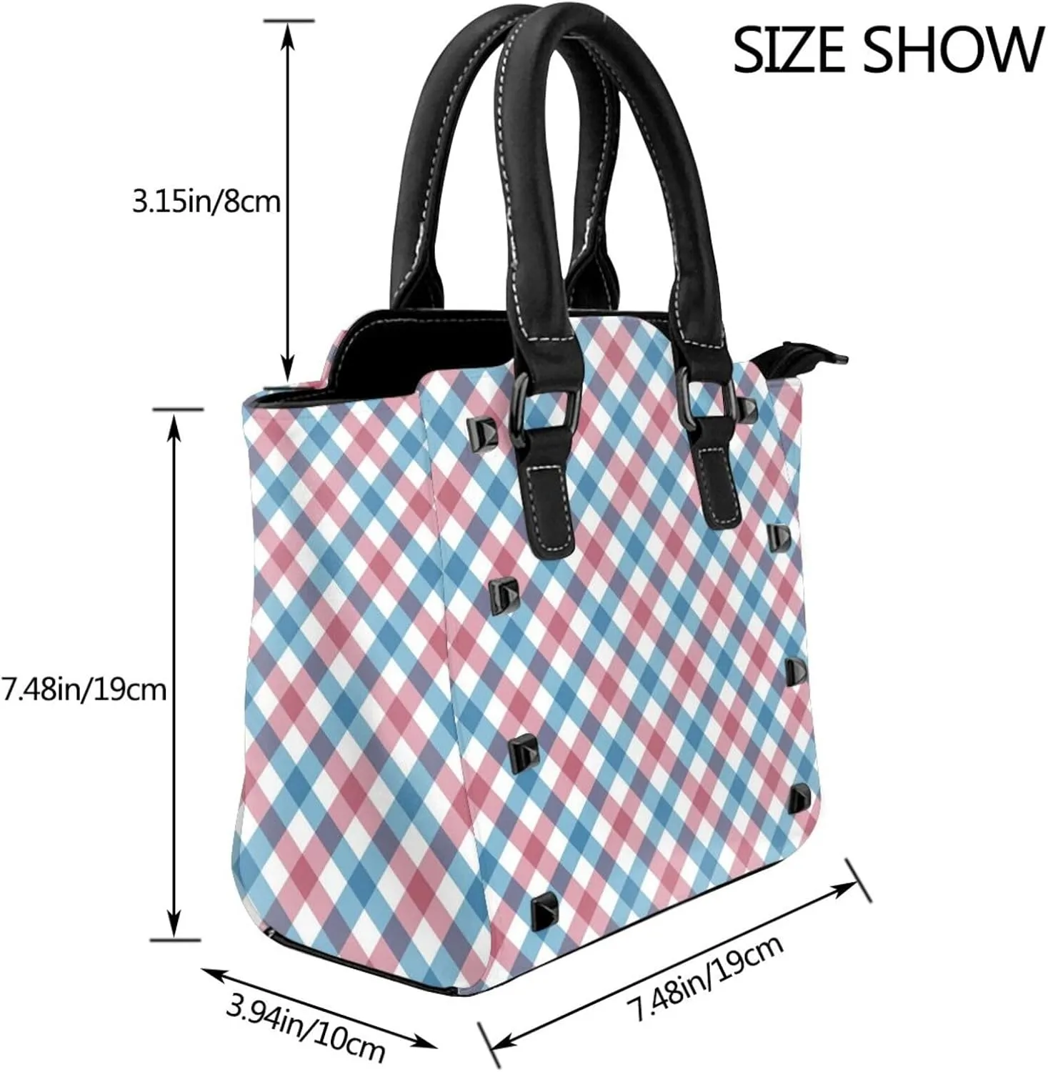 Tote Handbag for Women Faux Leather Shoulder Bag with Studded PU Leather Zipper Bag for Travel Work