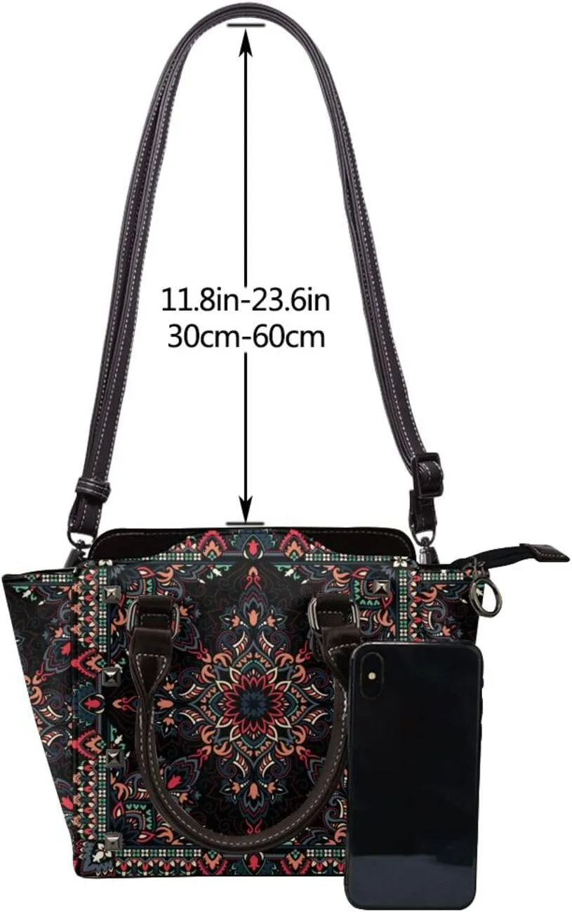 Tote Handbag for Women Faux Leather Shoulder Bag with Studded PU Leather Zipper Bag for Travel Work