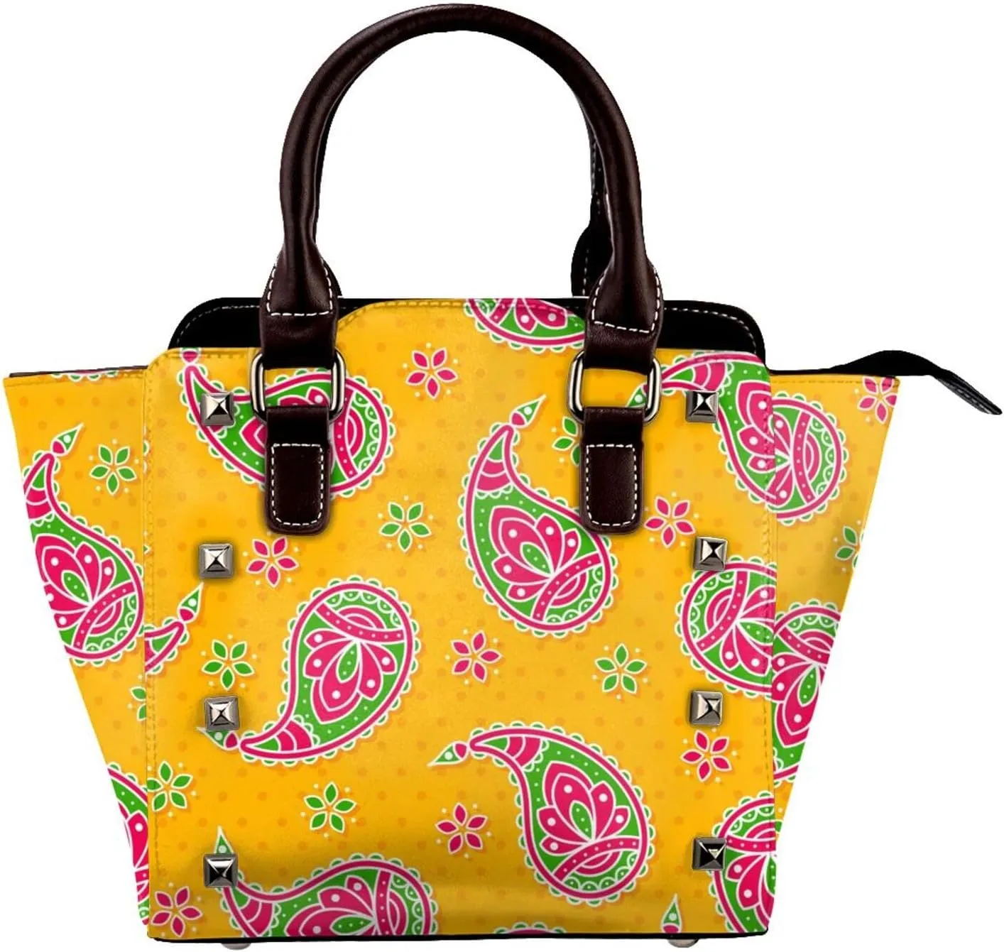 Tote Handbag for Women Faux Leather Shoulder Bag with Studded PU Leather Zipper Bag for Travel Work