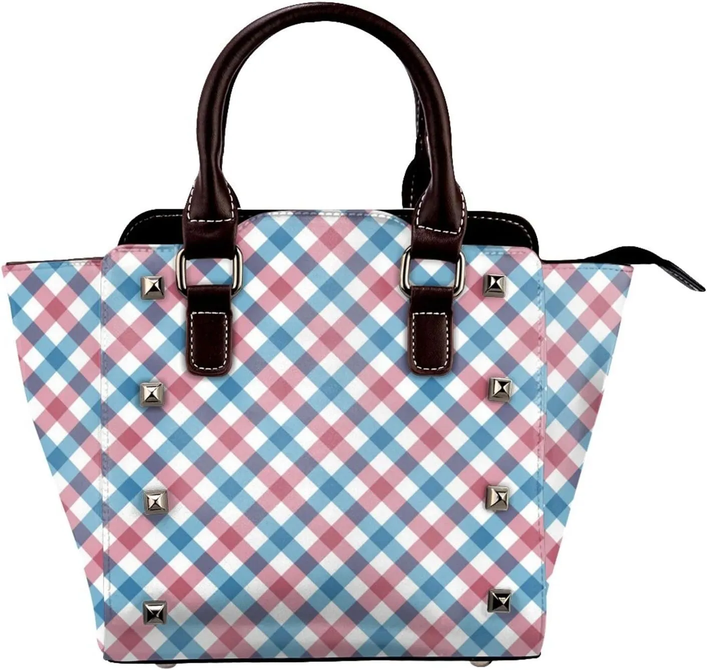 Tote Handbag for Women Faux Leather Shoulder Bag with Studded PU Leather Zipper Bag for Travel Work