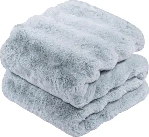 Touchat Luxury Faux Rabbit Fur Throw Blanket for Couch,Super Heavy Warm Cozy Blanket for Sofa Bedroom Living Room,Ultra Soft Fluffy Reversible Plush Blanket for Home Decor Gifts,Blue