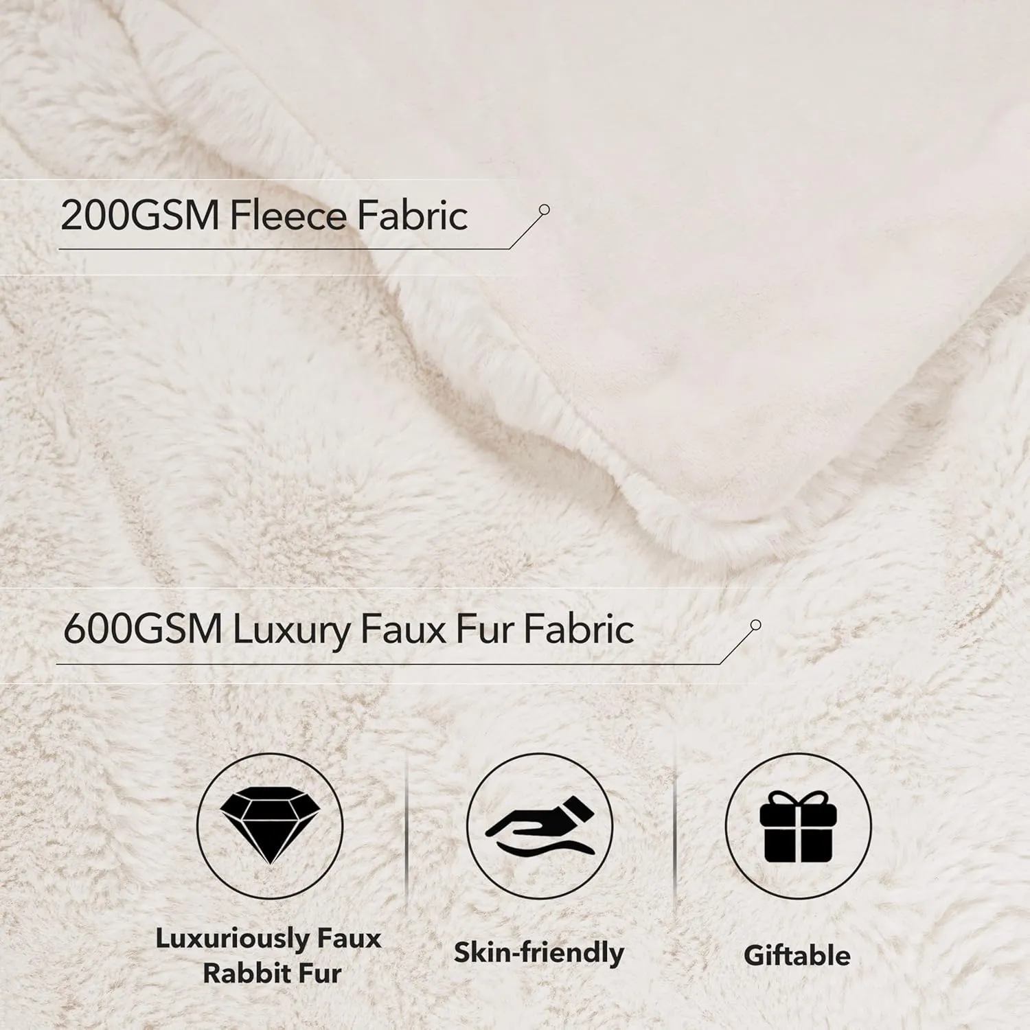 Touchat Luxury Faux Rabbit Fur Throw Blanket for Couch,Super Heavy Warm Cozy Blanket for Sofa Bedroom Living Room,Ultra Soft Fluffy Reversible Plush Blanket for Home Decor Gifts,Cream White