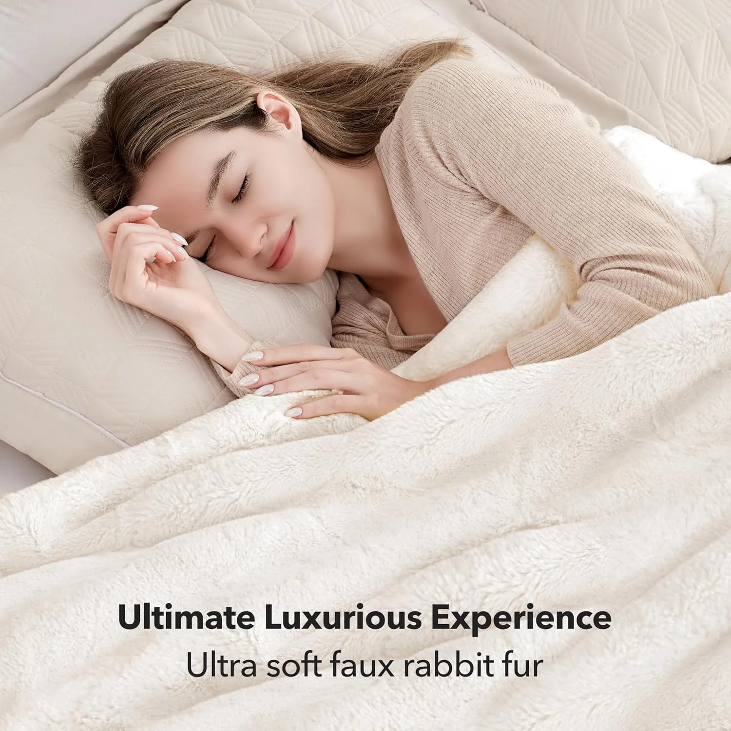 Touchat Luxury Faux Rabbit Fur Throw Blanket for Couch,Super Heavy Warm Cozy Blanket for Sofa Bedroom Living Room,Ultra Soft Fluffy Reversible Plush Blanket for Home Decor Gifts,Cream White