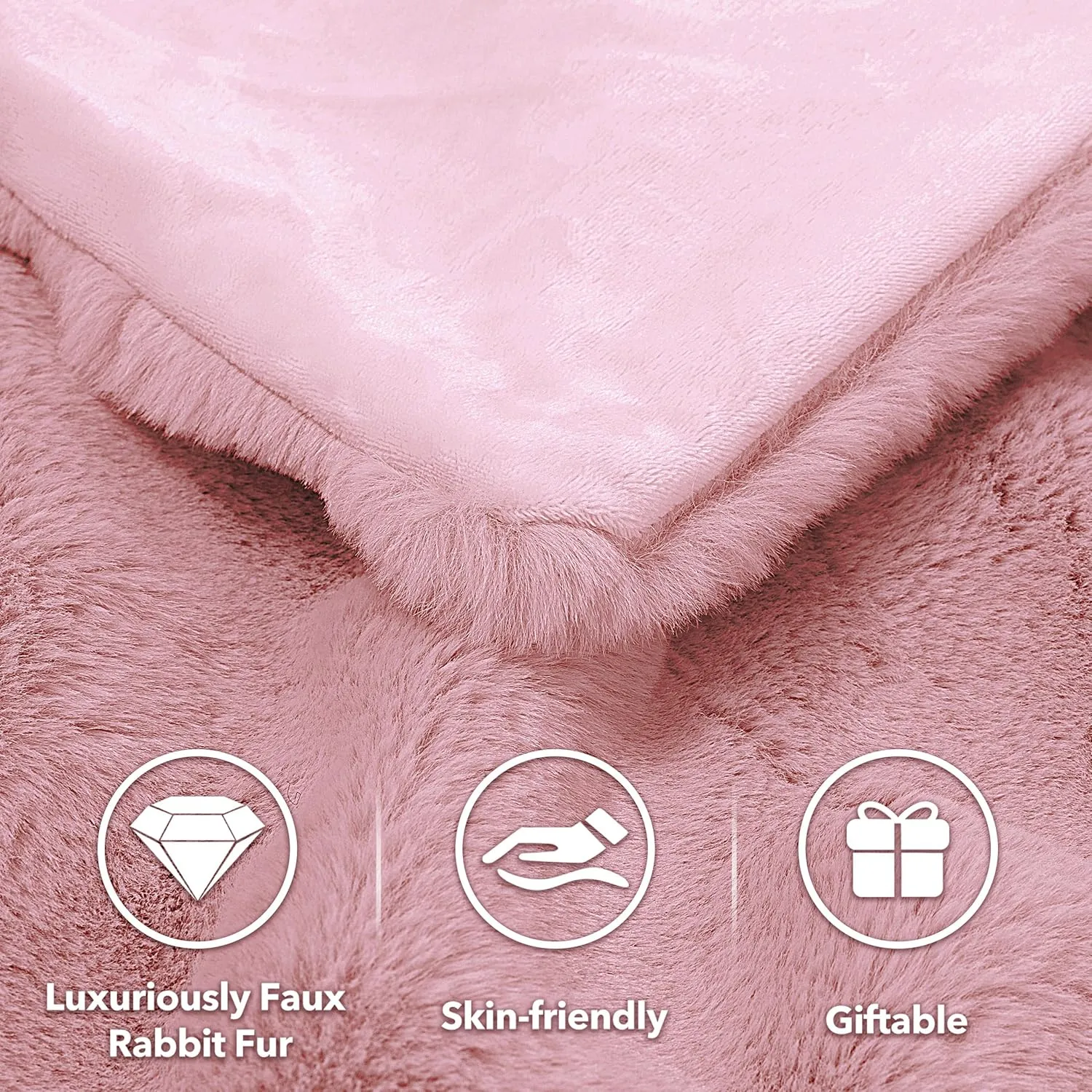 Touchat Luxury Faux Rabbit Fur Throw Blanket for Couch,Super Heavy Warm Cozy Blanket for Sofa Bedroom Living Room,Ultra Soft Fluffy Reversible Plush Blanket for Home Decor Gifts,Pink