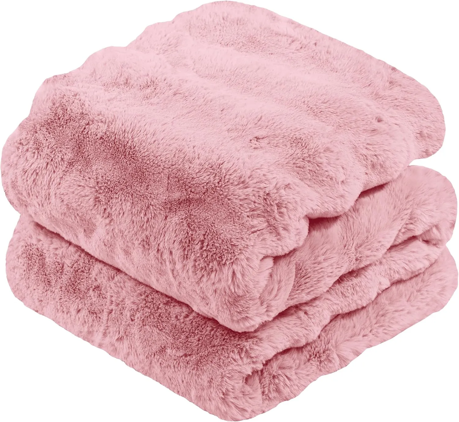 Touchat Luxury Faux Rabbit Fur Throw Blanket for Couch,Super Heavy Warm Cozy Blanket for Sofa Bedroom Living Room,Ultra Soft Fluffy Reversible Plush Blanket for Home Decor Gifts,Pink
