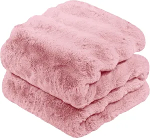 Touchat Luxury Faux Rabbit Fur Throw Blanket for Couch,Super Heavy Warm Cozy Blanket for Sofa Bedroom Living Room,Ultra Soft Fluffy Reversible Plush Blanket for Home Decor Gifts,Pink