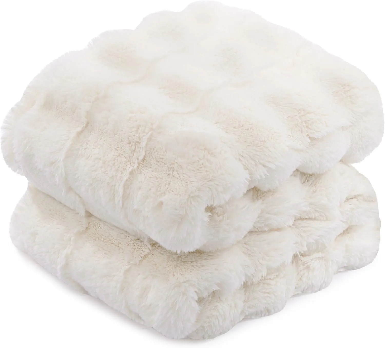 Touchat Luxury Faux Rabbit Fur Throw Blanket for Couch,Super Heavy Warm Cozy Blanket for Sofa Bedroom Living Room,Ultra Soft Fluffy Reversible Plush Blanket for Home Decor Gifts,White