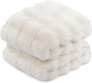 Touchat Luxury Faux Rabbit Fur Throw Blanket for Couch,Super Heavy Warm Cozy Blanket for Sofa Bedroom Living Room,Ultra Soft Fluffy Reversible Plush Blanket for Home Decor Gifts,White