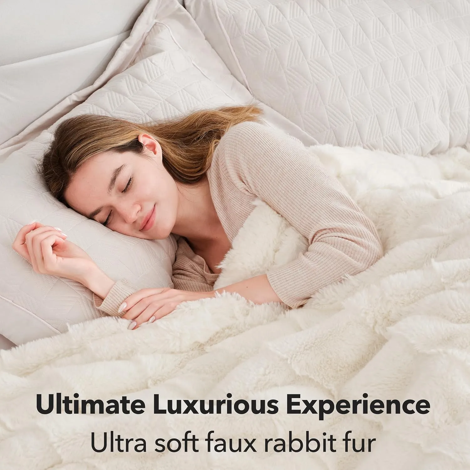Touchat Luxury Faux Rabbit Fur Throw Blanket for Couch,Super Heavy Warm Cozy Blanket for Sofa Bedroom Living Room,Ultra Soft Fluffy Reversible Plush Blanket for Home Decor Gifts,White