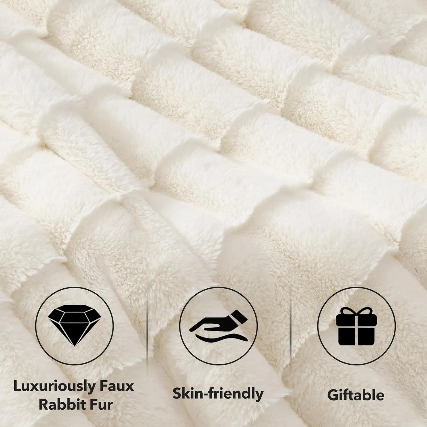 Touchat Luxury Faux Rabbit Fur Throw Blanket for Couch,Super Heavy Warm Cozy Blanket for Sofa Bedroom Living Room,Ultra Soft Fluffy Reversible Plush Blanket for Home Decor Gifts,White
