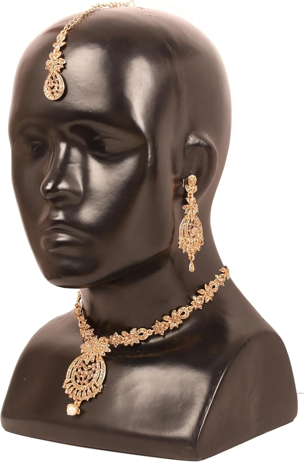 Touchstone Indian Bollywood Gorgeous intricate Workmanship Sparkling Rhinestone crystal wedding Designer Jewelry Necklace Set In Gold or Silver Tone For Women.