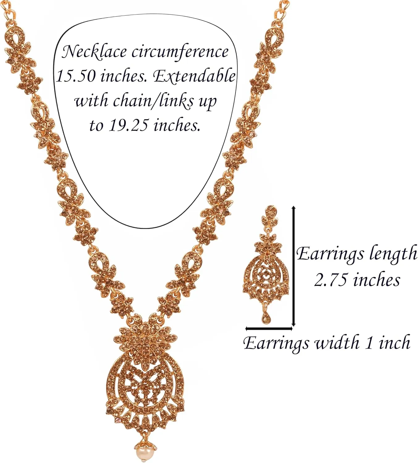 Touchstone Indian Bollywood Gorgeous intricate Workmanship Sparkling Rhinestone crystal wedding Designer Jewelry Necklace Set In Gold or Silver Tone For Women.