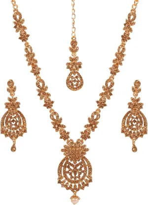 Touchstone Indian Bollywood Gorgeous intricate Workmanship Sparkling Rhinestone crystal wedding Designer Jewelry Necklace Set In Gold or Silver Tone For Women.