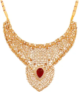 Touchstone Indian Bollywood Traditional Exclusive Floral Workmanship Sparkling Rhinestone Designer Jewelry Necklace in Gold Or White Tone for Women.