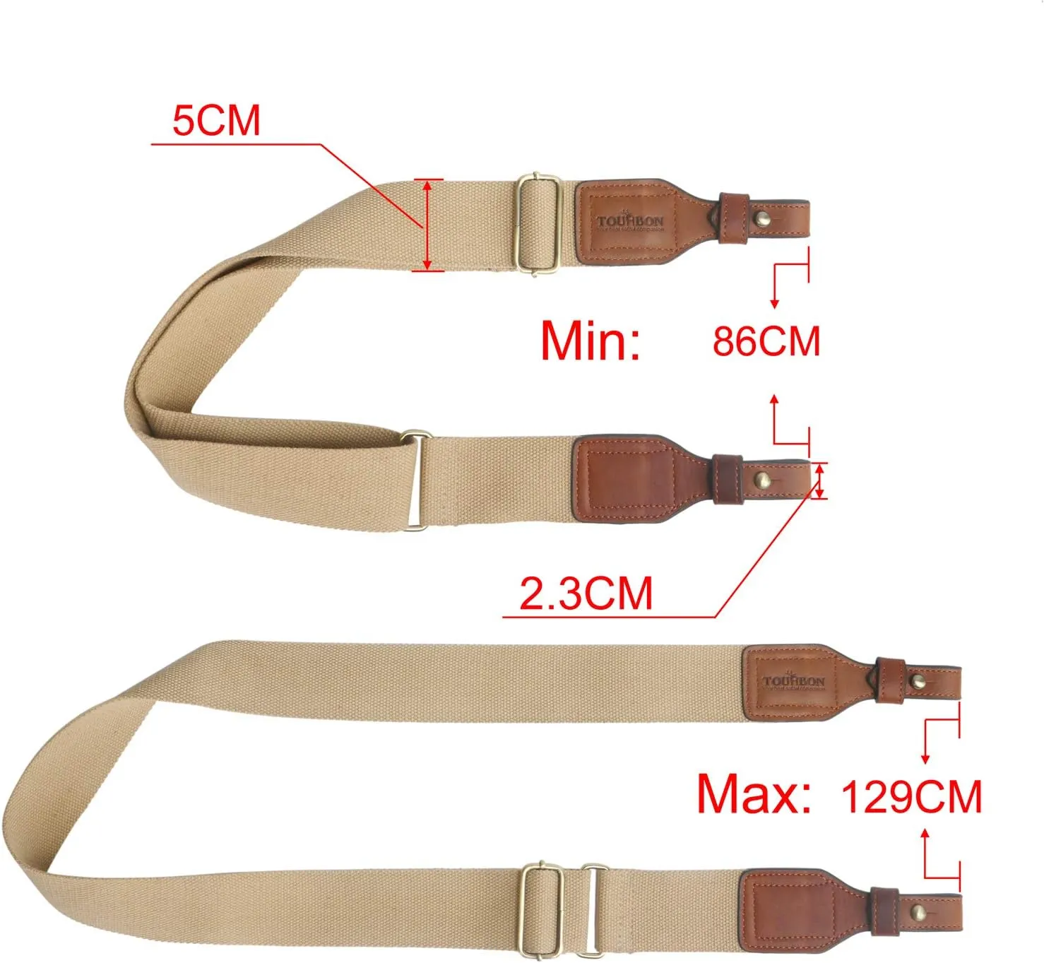 TOURBON 2-inch Cotton and Brown Leather Gun Sling Rifle Carry Strap