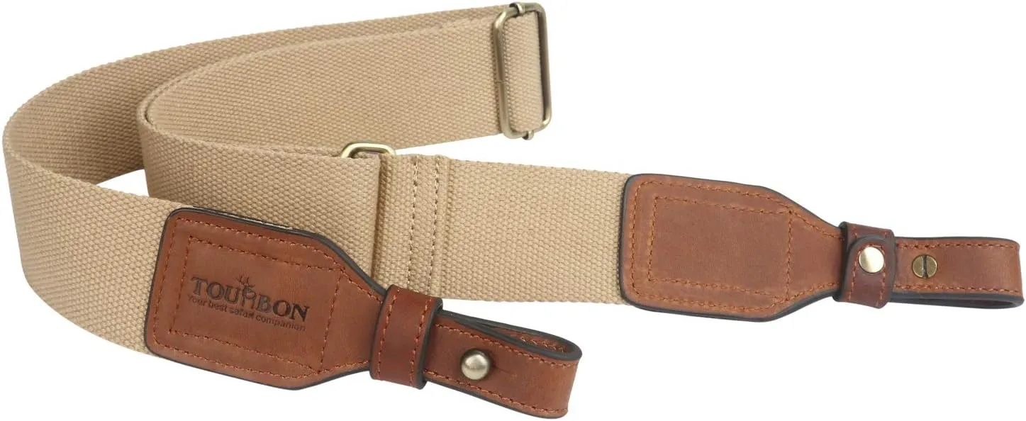 TOURBON 2-inch Cotton and Brown Leather Gun Sling Rifle Carry Strap