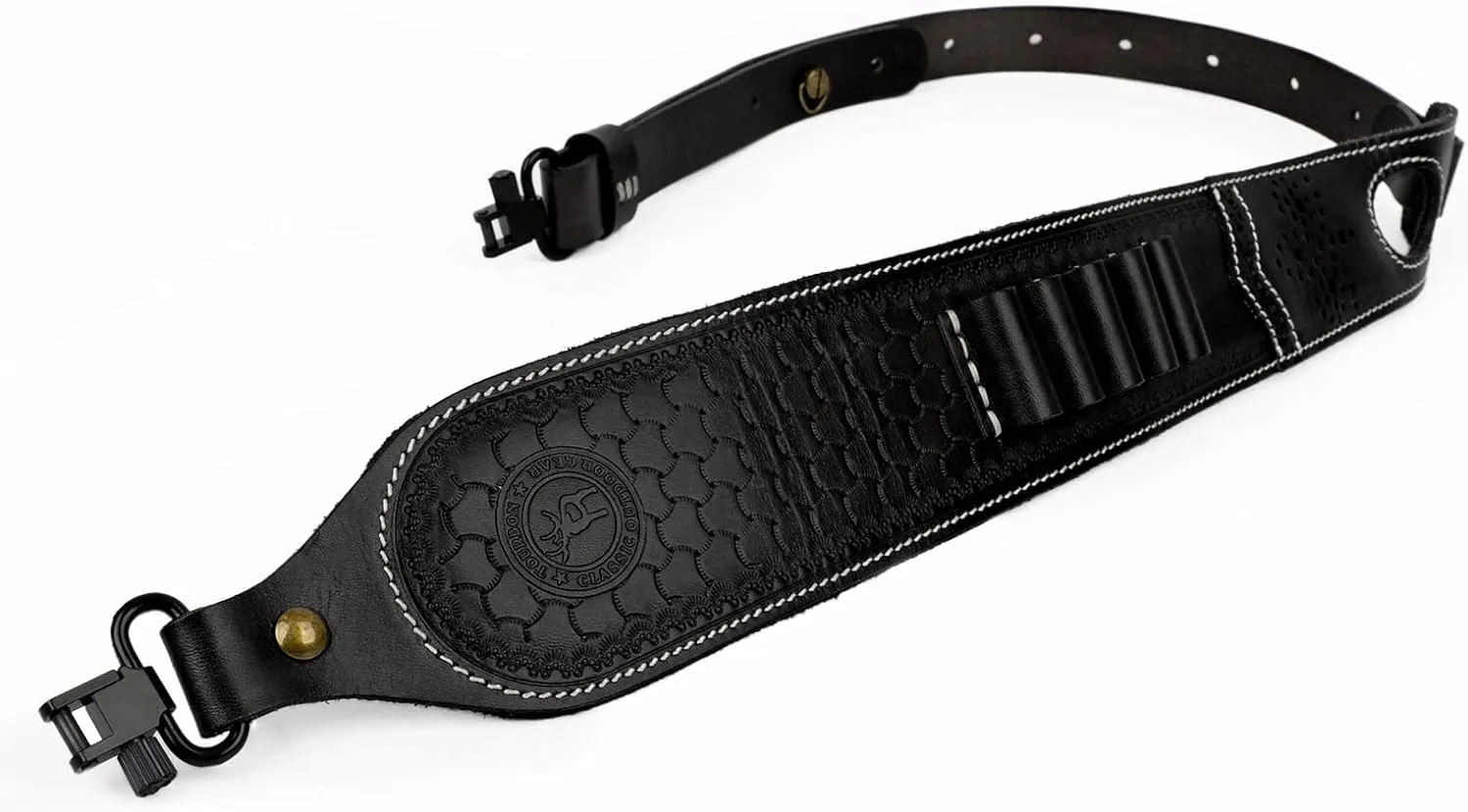 TOURBON Vintage Leather Ammo Holder Rifle Sling Adjustable Hunting Gun Strap with Swivels