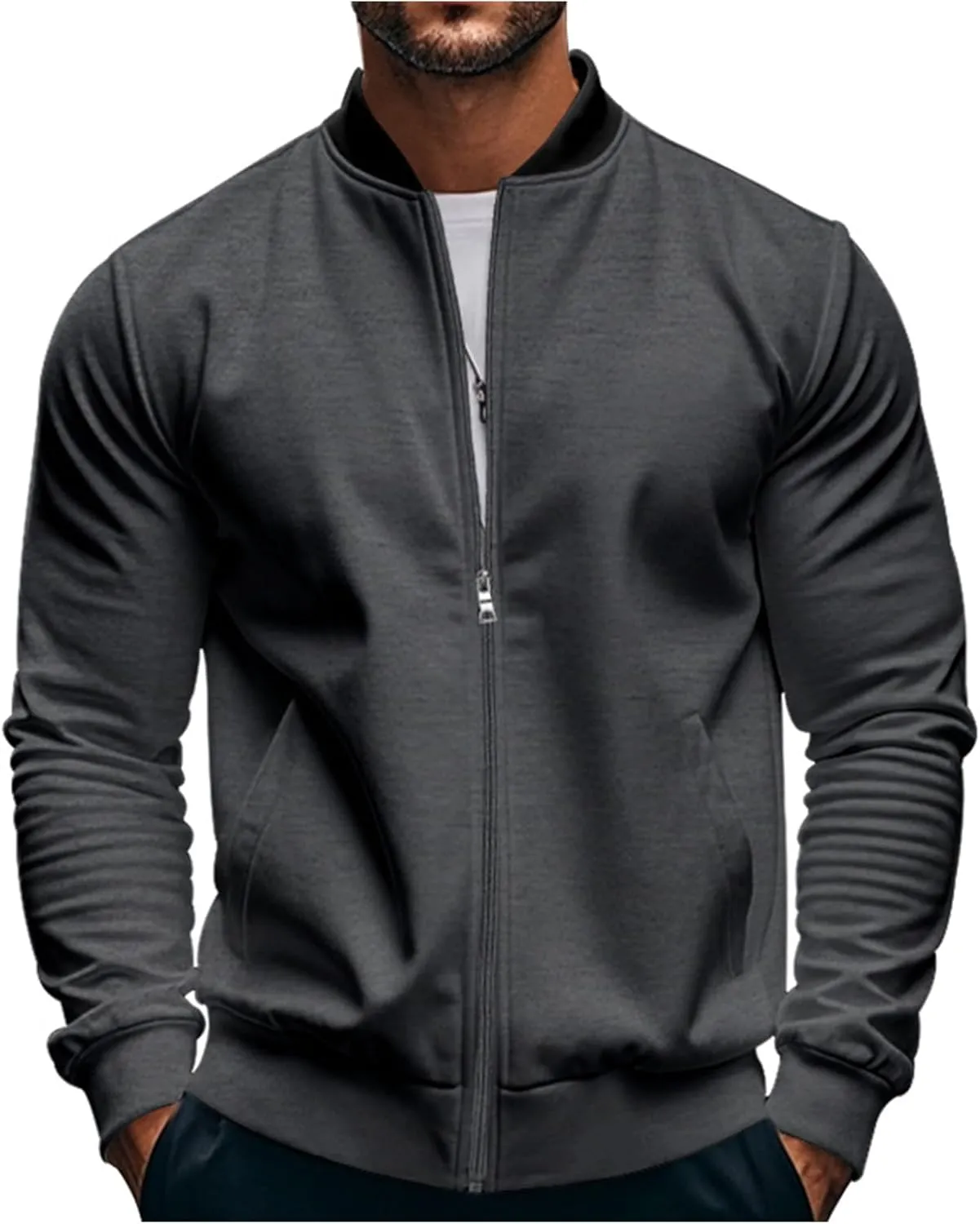 Track Jacket for Men Athletic Workout Lightweight Windproof Jacket Casual Spring Fall Windbreaker Bomber Zip Up Coat