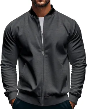 Track Jacket for Men Athletic Workout Lightweight Windproof Jacket Casual Spring Fall Windbreaker Bomber Zip Up Coat