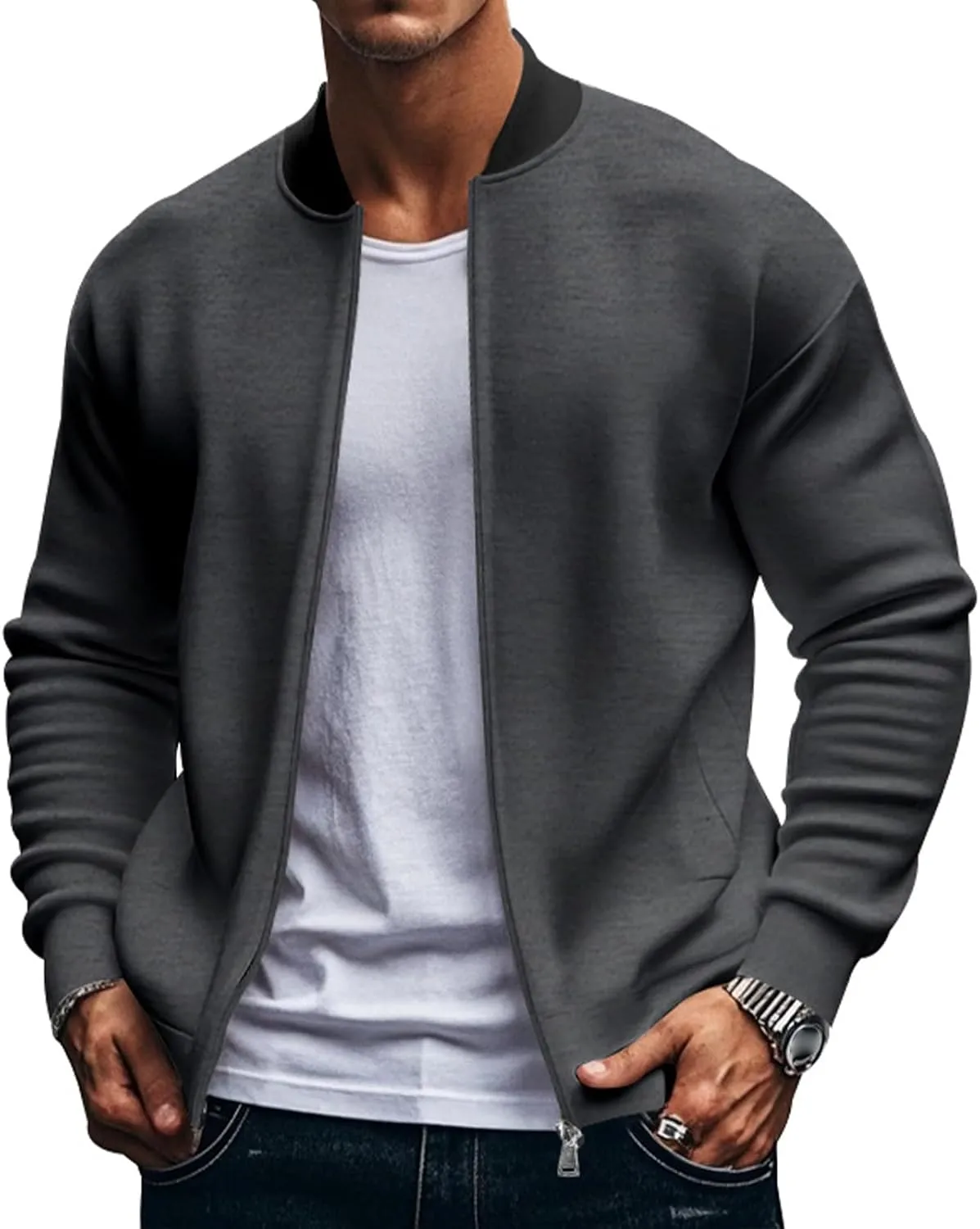 Track Jacket for Men Athletic Workout Lightweight Windproof Jacket Casual Spring Fall Windbreaker Bomber Zip Up Coat