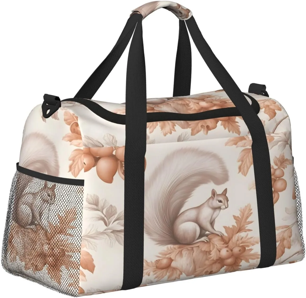 Travel Duffel Bag For Men Women, Animal Squirrel Nut Berry Tree Carry On Sport Gym Bag With Shoulder Strap Lightweight Waterproof Weekender Bag Overnight Bag