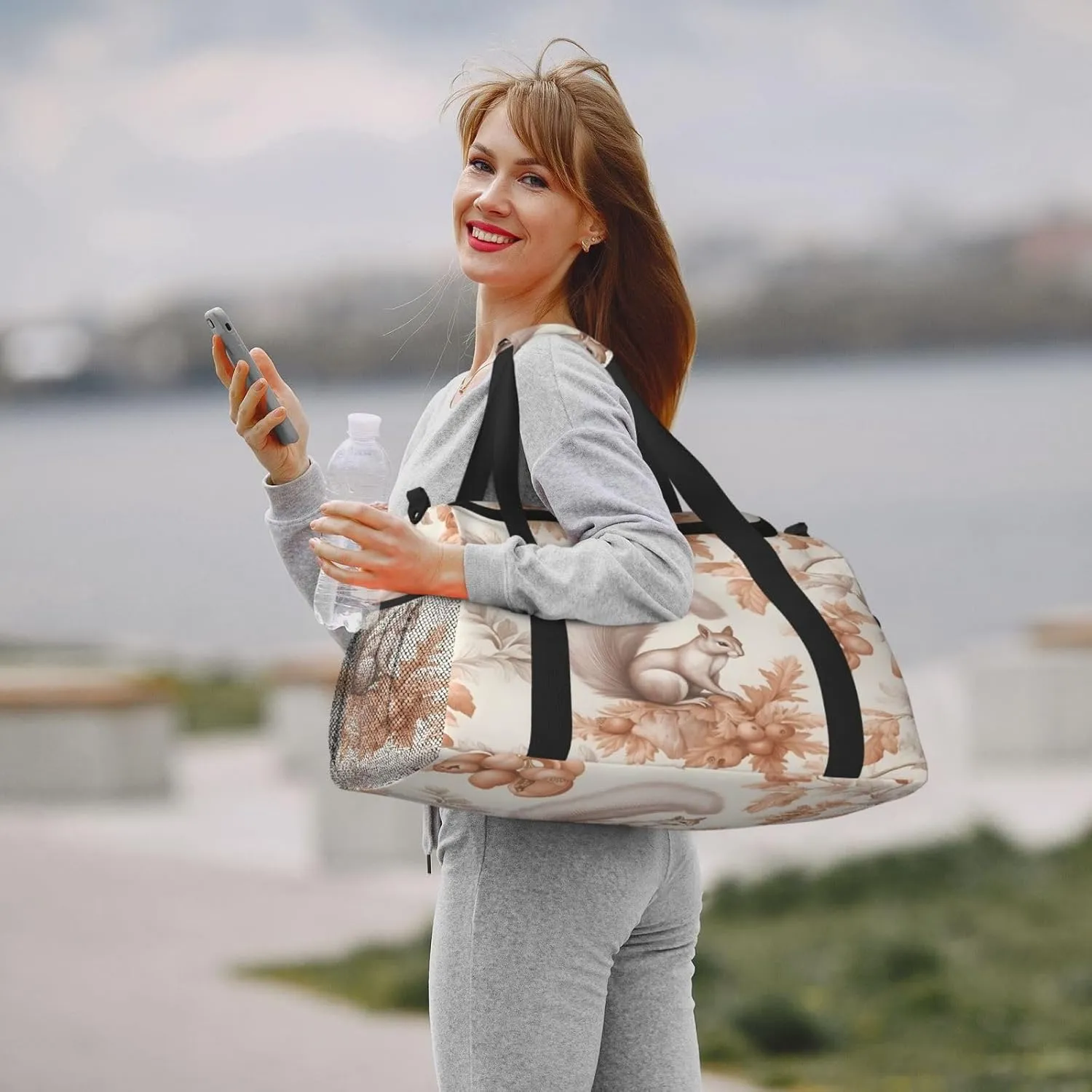 Travel Duffel Bag For Men Women, Animal Squirrel Nut Berry Tree Carry On Sport Gym Bag With Shoulder Strap Lightweight Waterproof Weekender Bag Overnight Bag